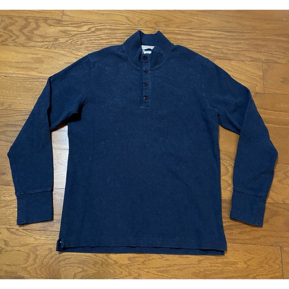 Relwen Bi-Waffle Mock Neck Button Thermal Shirt Navy Blue Medium